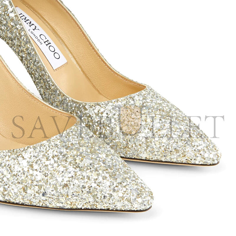 Ji*y Ch* romy 85 champagne coarse glitter fabric pointy toe pumps romy85cgf